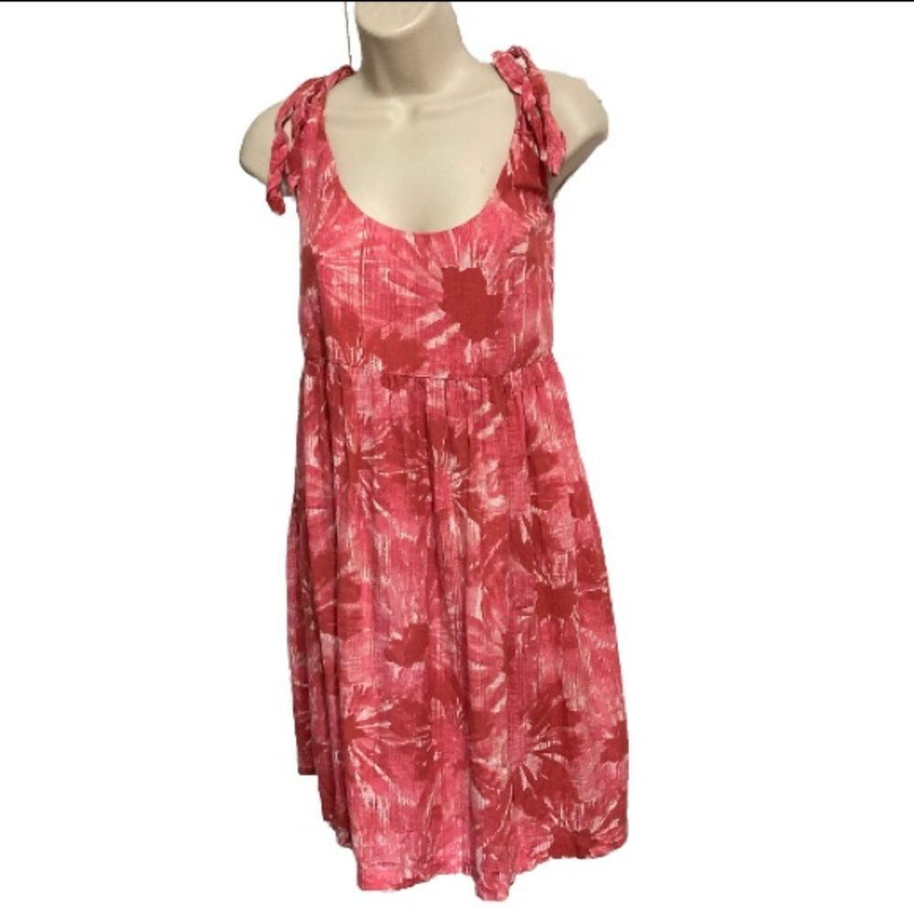 GAP Mini Babydoll Dress Pink Floral Abstract Linen Blend Womens Medium Petite